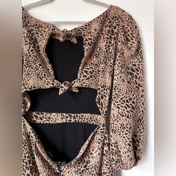 Maeve by Anthropologie Ruffle Leopard Cutout Back Flounce Dress Ruffle Brown 12 - Picture 10 of 13